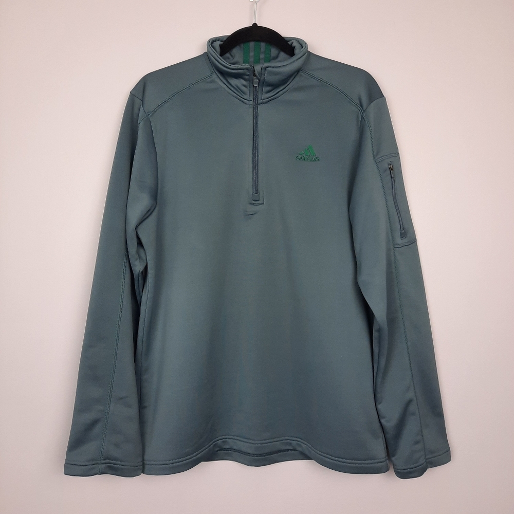 Adidas Men's Gray and Green 1/4 Zip Pullover Sweatshirt size Medium